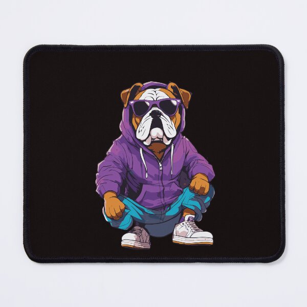 Item preview, Pop Art bulldog wearing a purple hoodie and aviator glasses and jordans designed and sold by Artimax-Studio.