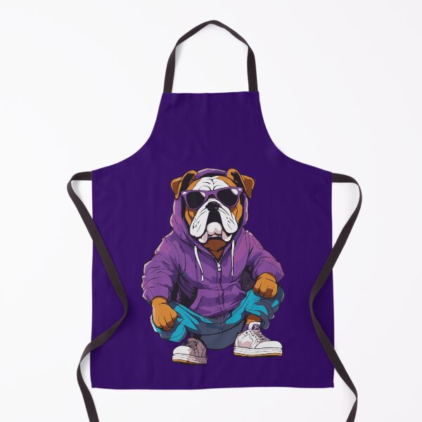 Item preview, Pop Art bulldog wearing a purple hoodie and aviator glasses and jordans designed and sold by Artimax-Studio.