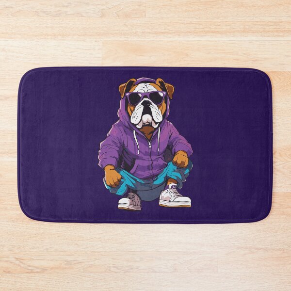 Item preview, Pop Art bulldog wearing a purple hoodie and aviator glasses and jordans designed and sold by Artimax-Studio.
