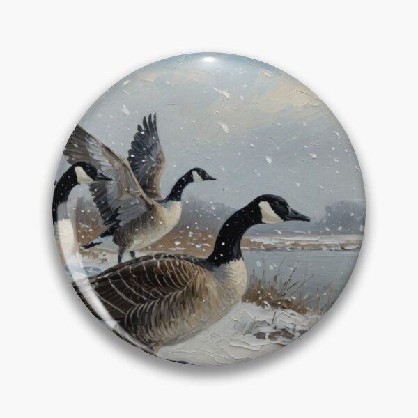 Item preview, Canada Geese in Snowy Winter Landscape - Oil Painting Wildlife Art designed and sold by Pioneer Spirit Market.