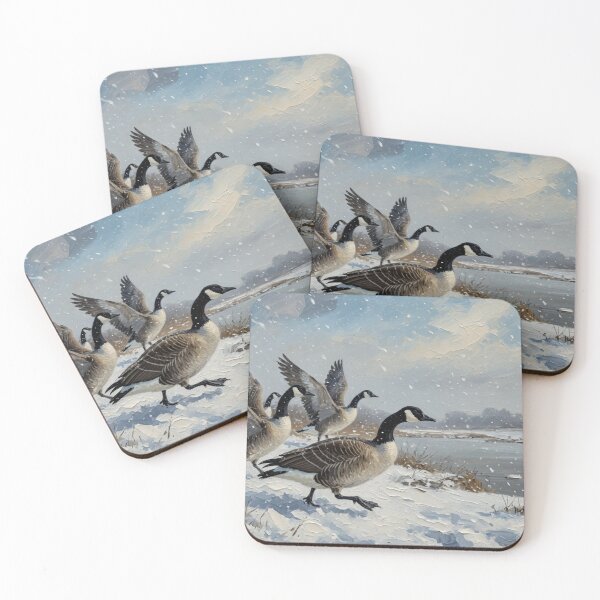 Item preview, Canada Geese in Snowy Winter Landscape - Oil Painting Wildlife Art designed and sold by Pioneer Spirit Market.