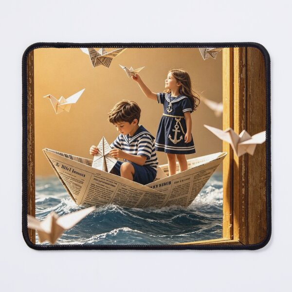 Item preview, Newspaper Yacht Adventure – Paper Birds Over the Sea designed and sold by MagicMood Creations.