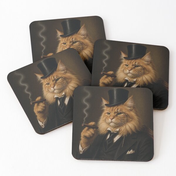Item preview, Fluffy Orange Cat with Top Hat and Suit, Smoking Cigar designed and sold by StickieBuddies.