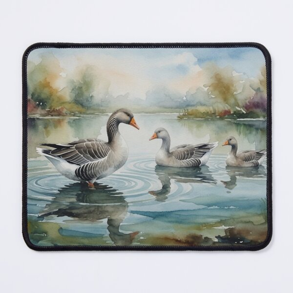 Item preview, Greylag Geese Swimming on Calm Lake - Watercolor Wildlife Art designed and sold by Pioneer Spirit Market.