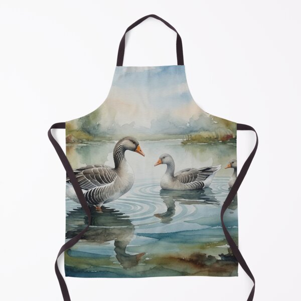 Item preview, Greylag Geese Swimming on Calm Lake - Watercolor Wildlife Art designed and sold by Pioneer Spirit Market.