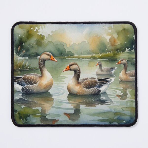 Item preview, Greylag Geese Swimming on Tranquil Lake - Watercolor Wildlife Art designed and sold by Pioneer Spirit Market.