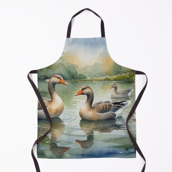 Item preview, Greylag Geese Swimming on Tranquil Lake - Watercolor Wildlife Art designed and sold by Pioneer Spirit Market.