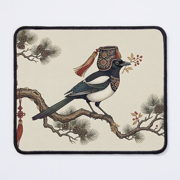 Item preview, Luxury Chorangi Magpie with Wild Ginseng Berry on Pine Branch | Korean Minhwa Art designed and sold by K-Tradition.