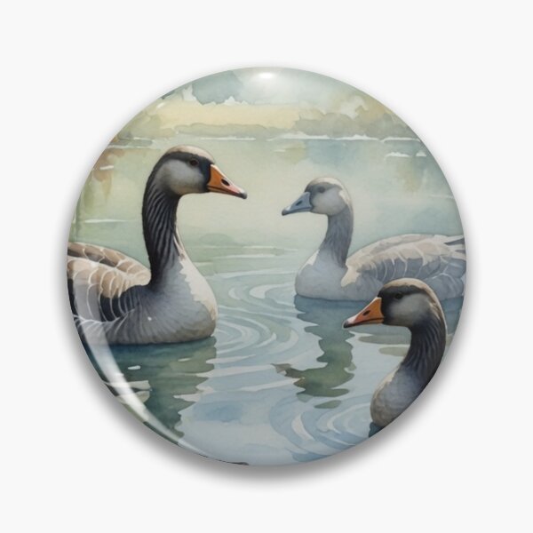 Item preview, Three Greylag Geese Swimming on Calm Lake - Watercolor Wildlife Art designed and sold by Pioneer Spirit Market.