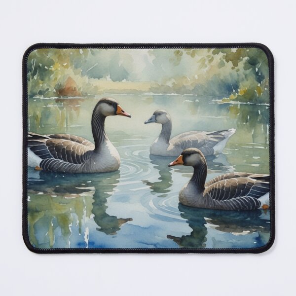 Item preview, Three Greylag Geese Swimming on Calm Lake - Watercolor Wildlife Art designed and sold by Pioneer Spirit Market.