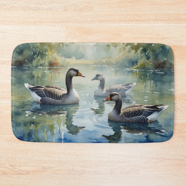 Item preview, Three Greylag Geese Swimming on Calm Lake - Watercolor Wildlife Art designed and sold by Pioneer Spirit Market.