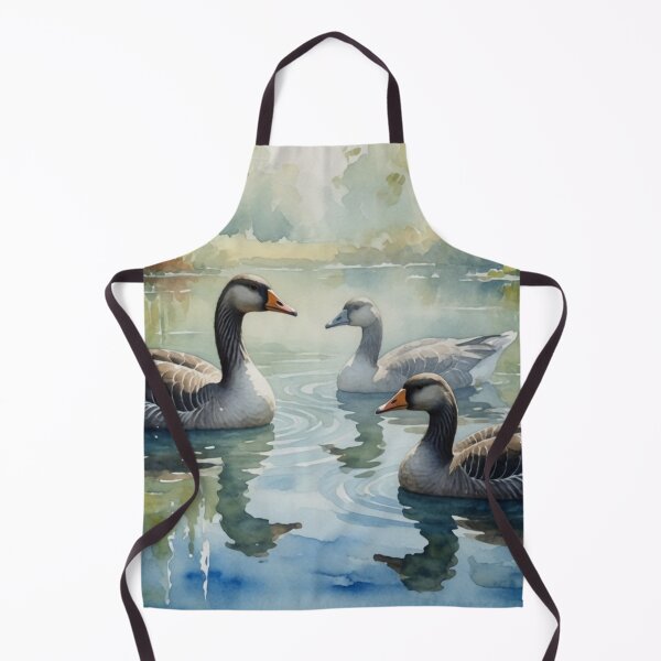 Item preview, Three Greylag Geese Swimming on Calm Lake - Watercolor Wildlife Art designed and sold by Pioneer Spirit Market.