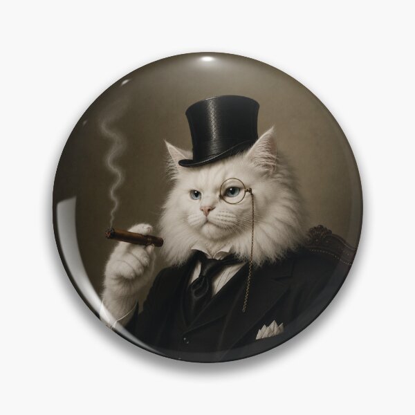 Item preview, Fluffy White Cat with Top Hat and Suit, Smoking Cigar designed and sold by StickieBuddies.