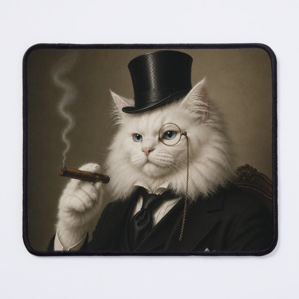 Item preview, Fluffy White Cat with Top Hat and Suit, Smoking Cigar designed and sold by StickieBuddies.