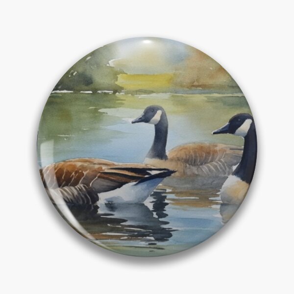 Item preview, Canada Geese Swimming on Calm Lake - Watercolor Wildlife Art designed and sold by Pioneer Spirit Market.