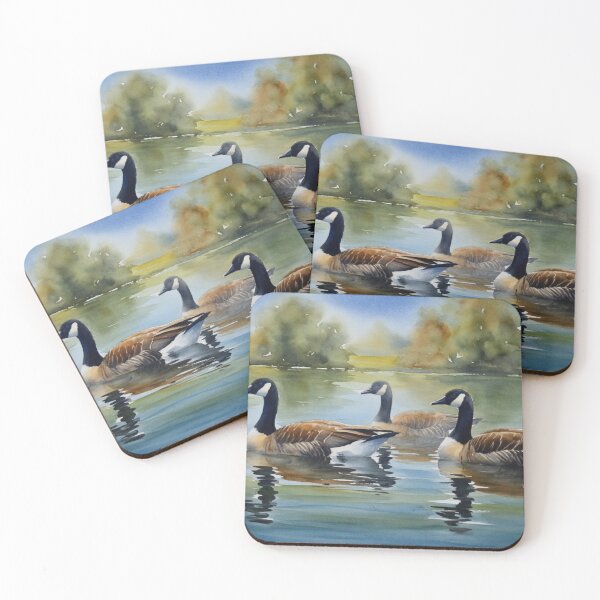 Item preview, Canada Geese Swimming on Calm Lake - Watercolor Wildlife Art designed and sold by Pioneer Spirit Market.