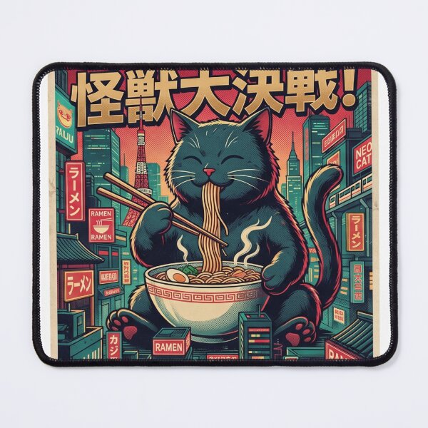 Item preview, Kaiju Cat Eating Ramen Retro Japanese Neo Tokyo designed and sold by KJ Frost.