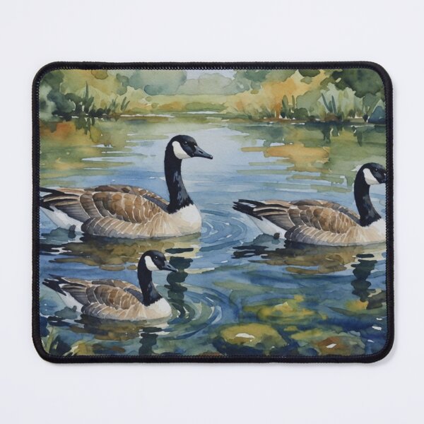 Item preview, Canada Geese Swimming in Calm Lake - Watercolor Wildlife Art designed and sold by Pioneer Spirit Market.