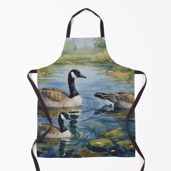 Item preview, Canada Geese Swimming in Calm Lake - Watercolor Wildlife Art designed and sold by Pioneer Spirit Market.