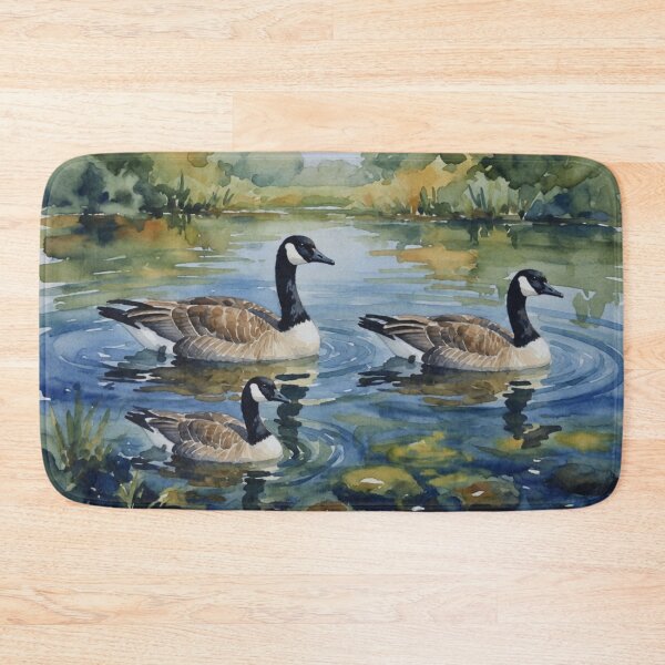 Item preview, Canada Geese Swimming in Calm Lake - Watercolor Wildlife Art designed and sold by Pioneer Spirit Market.