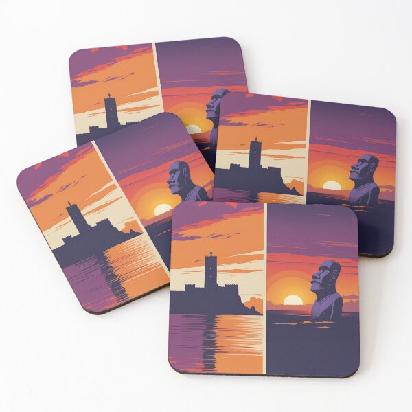 Item preview, Morocco & Chile — Sunset Diptych Travel Poster designed and sold by KariGoStudio.