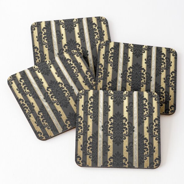 Item preview, Black, Gold & Silver Striped Black Damask designed and sold by DesignsByPrnces.