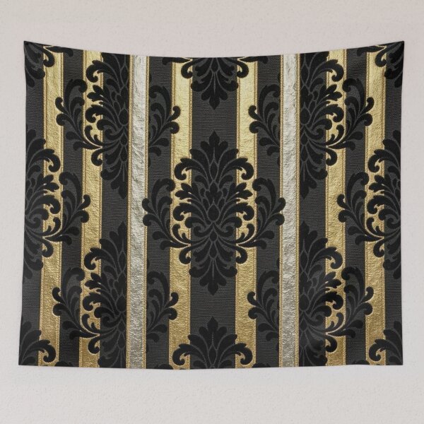 Item preview, Black, Gold & Silver Striped Black Damask designed and sold by DesignsByPrnces.