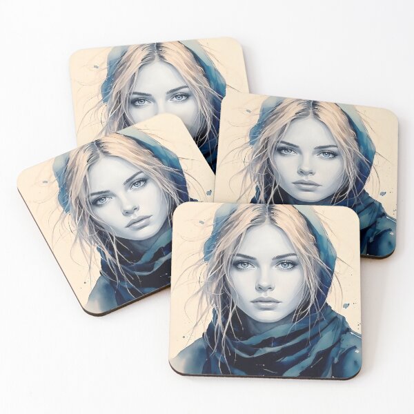 Item preview, Blue Scarf Ethereal Portrait - Artistic Watercolor Style designed and sold by ToxicInkArt.