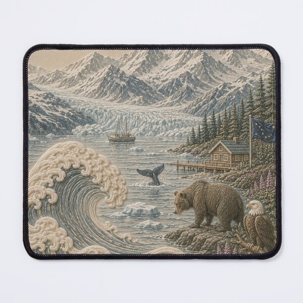 Item preview, Alaska Wilderness Landscape Print with Glacier Mountains and Ocean Waves designed and sold by TheSlowShore.