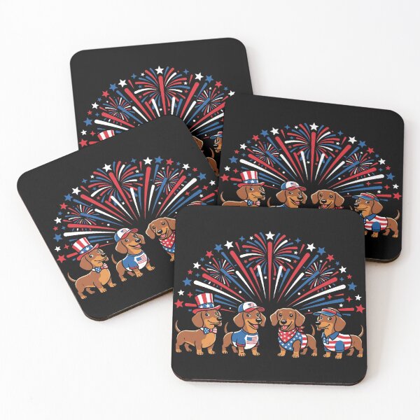 Item preview, Patriotic Dachshund Dogs 4th of July Fireworks designed and sold by TeNovaStudio ⭐⭐⭐⭐⭐.