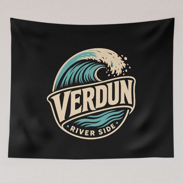 Item preview, Verdun River Side Montreal Retro Surf Wave Badge Art designed and sold by Fenay Designs.
