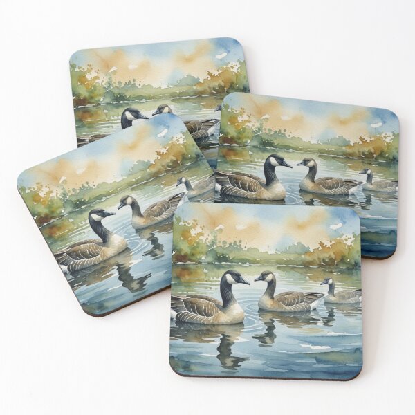 Item preview, Canada Geese Swimming in Calm Lake - Watercolor Wildlife Art designed and sold by Pioneer Spirit Market.