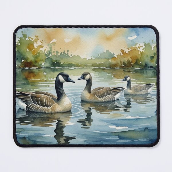 Item preview, Canada Geese Swimming in Calm Lake - Watercolor Wildlife Art designed and sold by Pioneer Spirit Market.