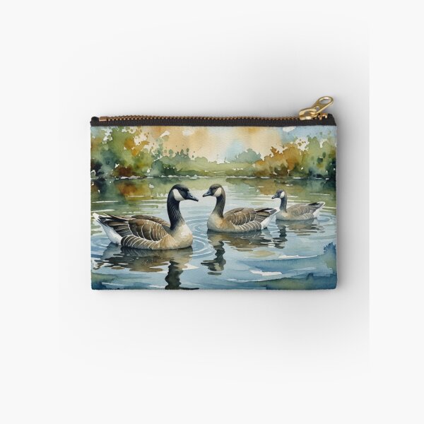 Item preview, Canada Geese Swimming in Calm Lake - Watercolor Wildlife Art designed and sold by Pioneer Spirit Market.