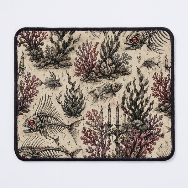 Item preview, Macabre Red Eye Skeleton Fish & Gothic Coral Reef Pattern designed and sold by cabuks.