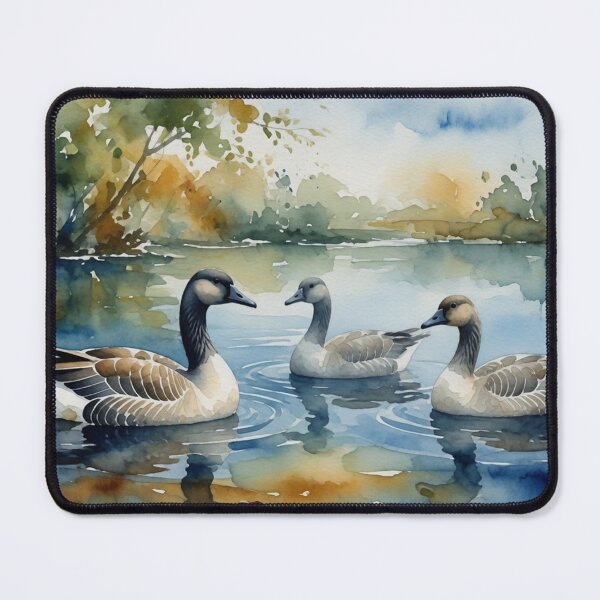 Item preview, Canada Geese Swimming in Calm Lake - Watercolor Wildlife Art designed and sold by Pioneer Spirit Market.