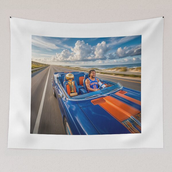 Item preview, Jalen Brunson Driving Convertible With His MVP Trophy designed and sold by Home Decor Art.