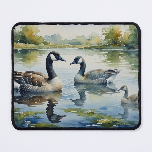 Item preview, Canada Geese Swimming in Calm Lake - Watercolor Wildlife Art designed and sold by Pioneer Spirit Market.