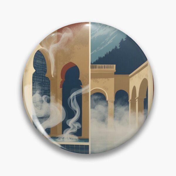 Item preview, Hammam & Termas — Morocco Chile Wellness Retro Art Print designed and sold by KariGoStudio.