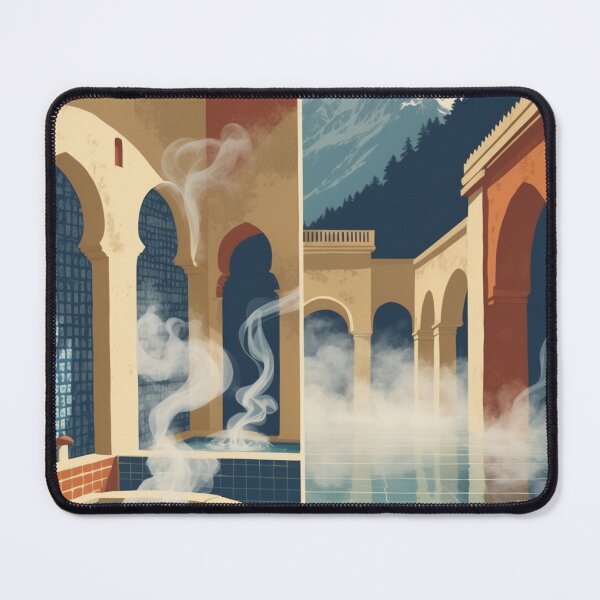 Item preview, Hammam & Termas — Morocco Chile Wellness Retro Art Print designed and sold by KariGoStudio.