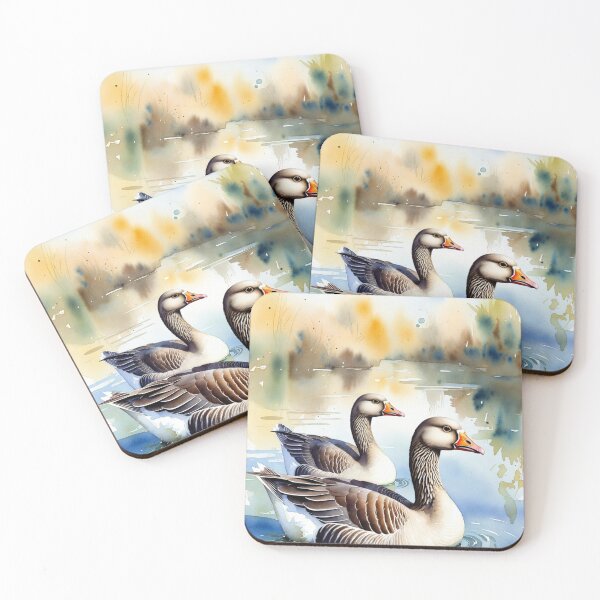 Item preview, Two Greylag Geese Swimming on Calm Lake - Watercolor Wildlife Art designed and sold by Pioneer Spirit Market.