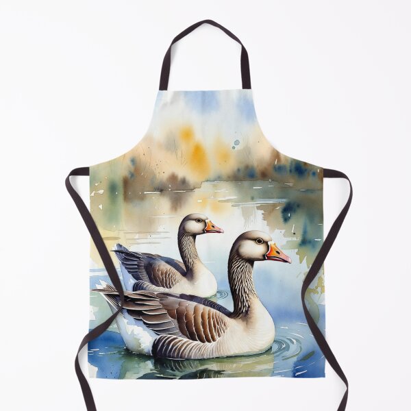 Item preview, Two Greylag Geese Swimming on Calm Lake - Watercolor Wildlife Art designed and sold by Pioneer Spirit Market.