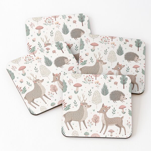 Item preview, Deer, Hedgehog & Woodland Mushroom Nursery Art designed and sold by Marie and Grace Designs.