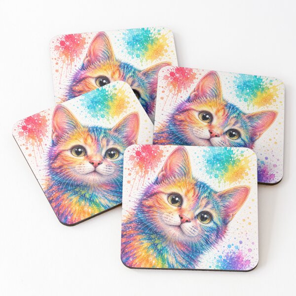 Item preview, Rainbow Watercolor Cat Art Print – Colorful Splatter Cat Portrait Vibrant Paint Splash Wall Art Cat Lover Print designed and sold by IconicDesignsXd.