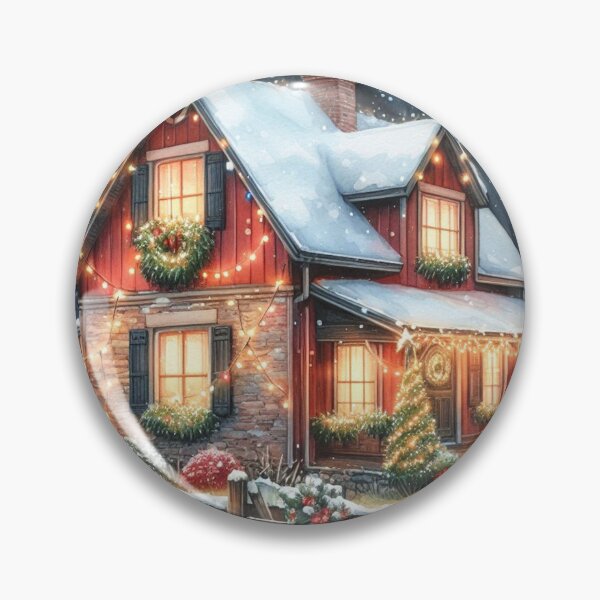 Item preview, Cozy Christmas Farmhouse with Lights and Snow - Watercolor Holiday Art designed and sold by Pioneer Spirit Market.