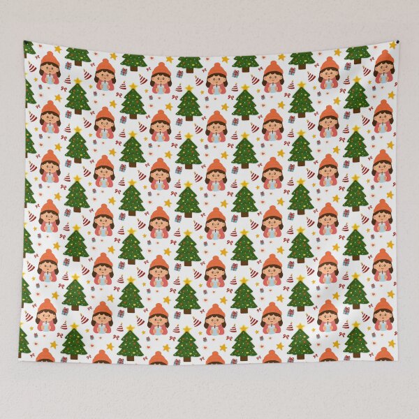 Item preview, ⁠Festive Winter Christmas Seamless Pattern with Cozy Kids and Pine Tre designed and sold by Teenidesign .