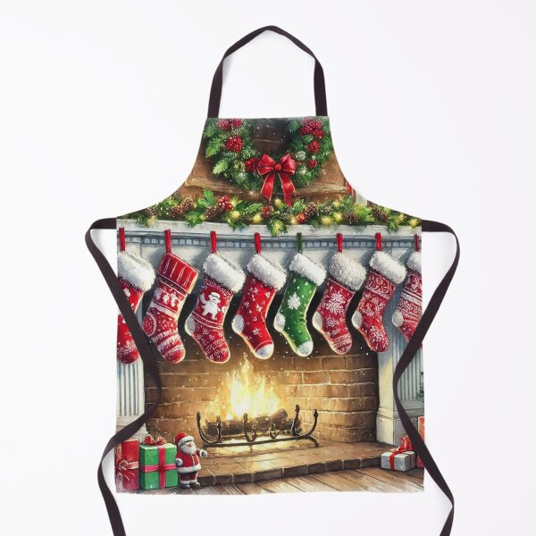 Item preview, Christmas Stockings Hanging by Fireplace - Festive Watercolor Holiday Art designed and sold by Pioneer Spirit Market.