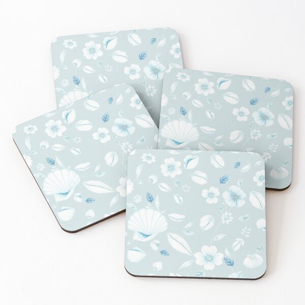 Item preview, Pastel Blue Floral & Seashell Seamless Pattern | Coastal Botanical Design designed and sold by Gnanavka.