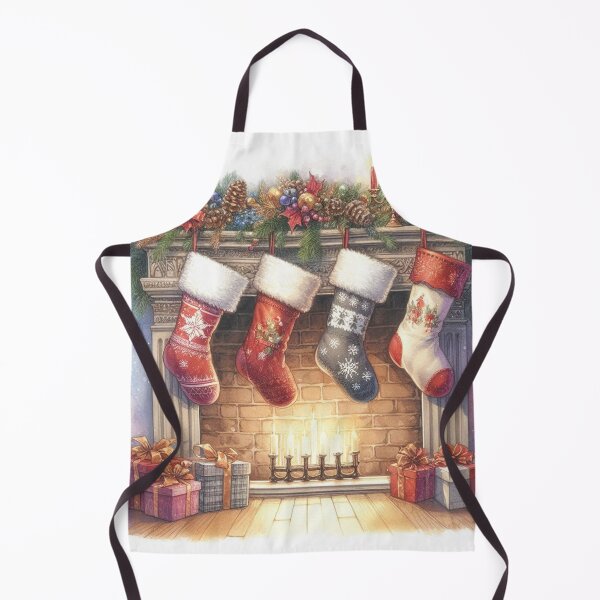Item preview, Four Festive Christmas Stockings by Fireplace - Watercolor Holiday Art designed and sold by Pioneer Spirit Market.