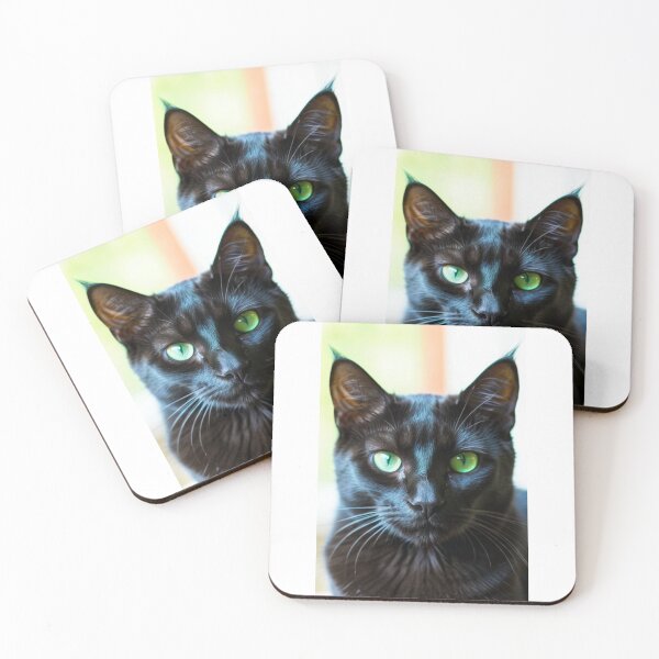 Item preview, Animals - Black Cat with Hypnotic Gaze, Feline Portrait with Piercing Green Eyes designed and sold by DoodyPets.